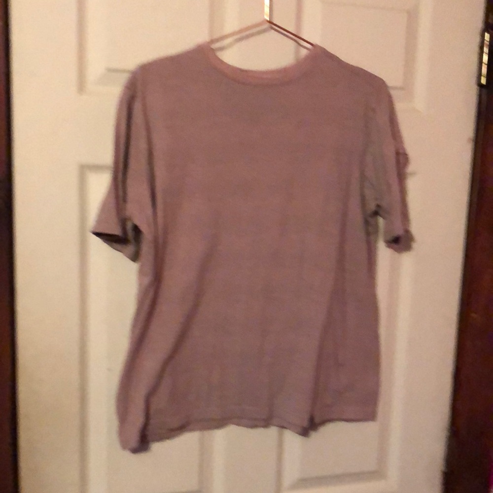 Free Planet Pink Striped Distressed Pocket Sleeve T-Shirt Mens Large L